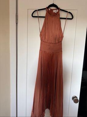 A.L.C. Terra Cotta Halter Pleated Maxi Dress